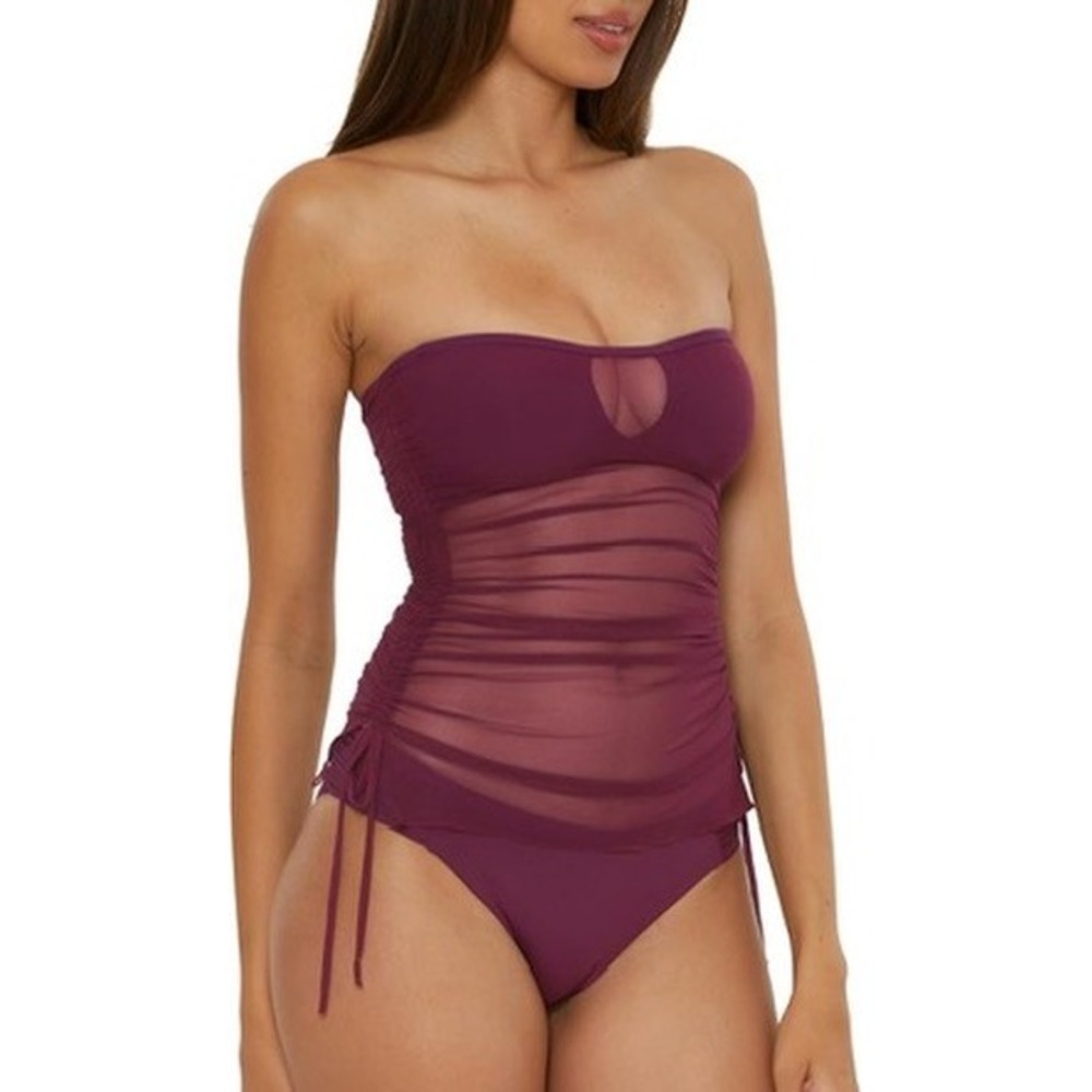 NWOT Becca - Bandeau Burgundy Tankini Pull On Swimsuit Top Large $88